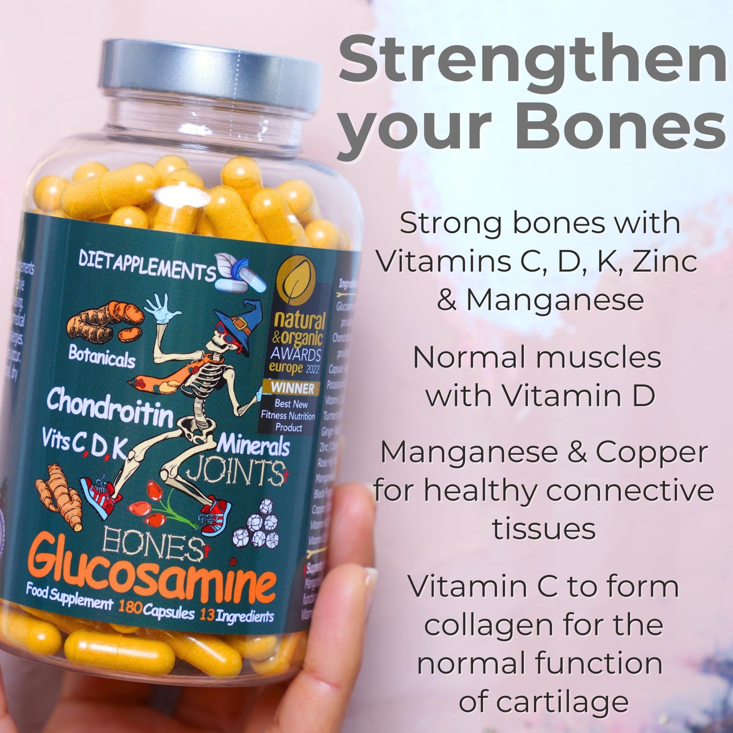 Dietapplements Glucosamine, Chondroitin, Turmeric, Vitamins for Bones, Joints 180 Capsules