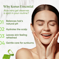 KORUS ESSENTIAL Pure Aloe Vera Gel With Vitamin E and Tea Tree | For Skin and Hair - 200g Pack