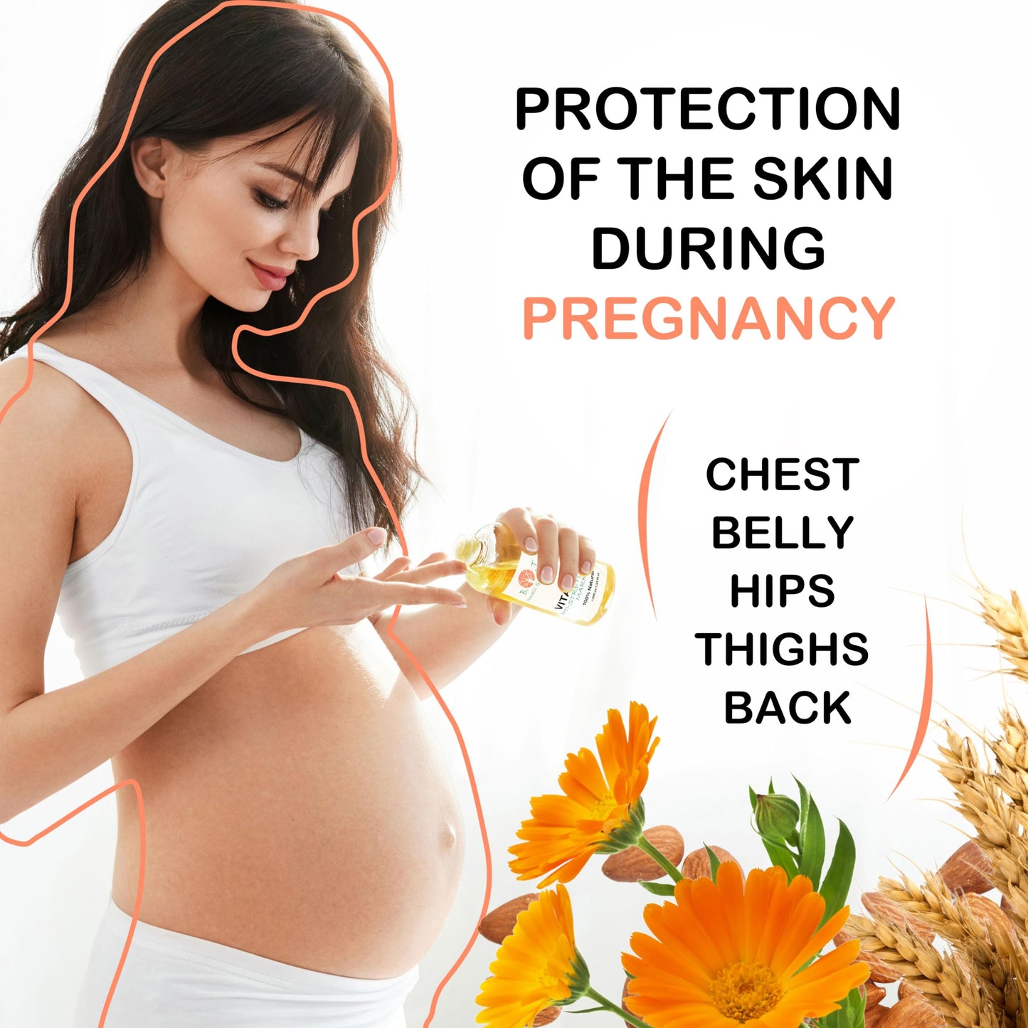 B.O.T cosmetic & wellness Vita Oil Anti-Stretch Marks: Pregnancy Stripes, Body Firming Oil, Tackles Skin Sagging by 87%, Enhances Skin Appearance, Elasticity Booster (Almonds, Vitamins A & E) - 200 ml