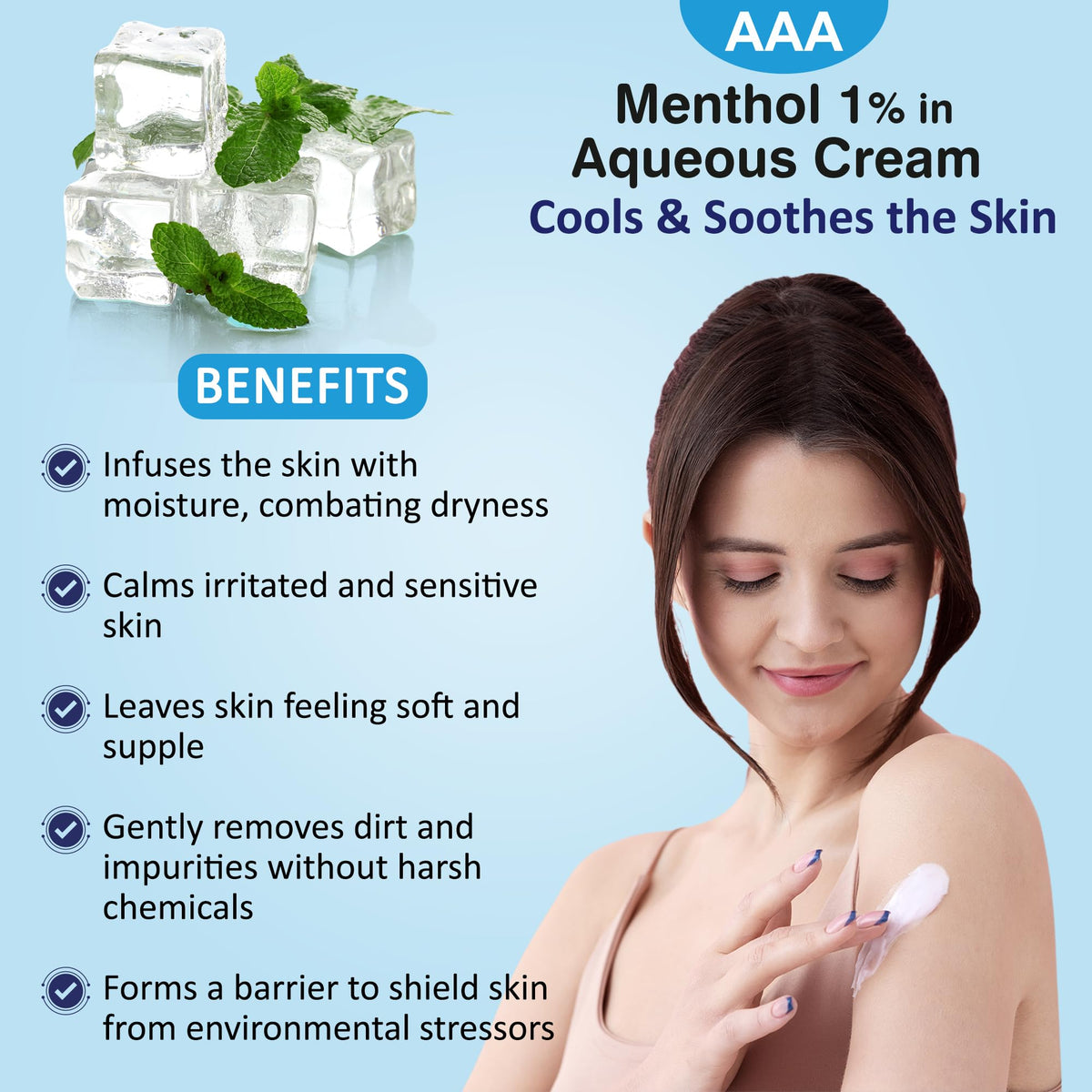 TriOn Pharma Aqueous Cream with Menthol 1% - 500g | Cooling Emollient for Softening & Soothing Skin | External Skin Cleansing Agent