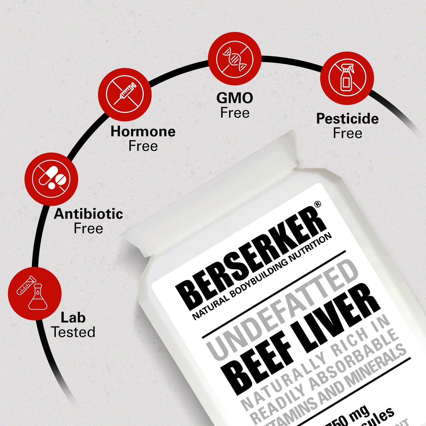 BERSERKER Supplements Berserker Desiccated Beef Liver Supplement 750mg per Capsule 120 Capsules, Un-defatted to Provide Full Absorption of Naturally Occurring Vitamins and Minerals Found in Beef Liver | Made in The UK