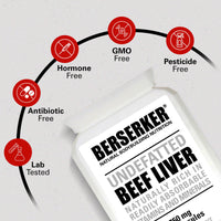 BERSERKER Supplements Berserker Desiccated Beef Liver Supplement 750mg per Capsule 120 Capsules, Un-defatted to Provide Full Absorption of Naturally Occurring Vitamins and Minerals Found in Beef Liver | Made in The UK