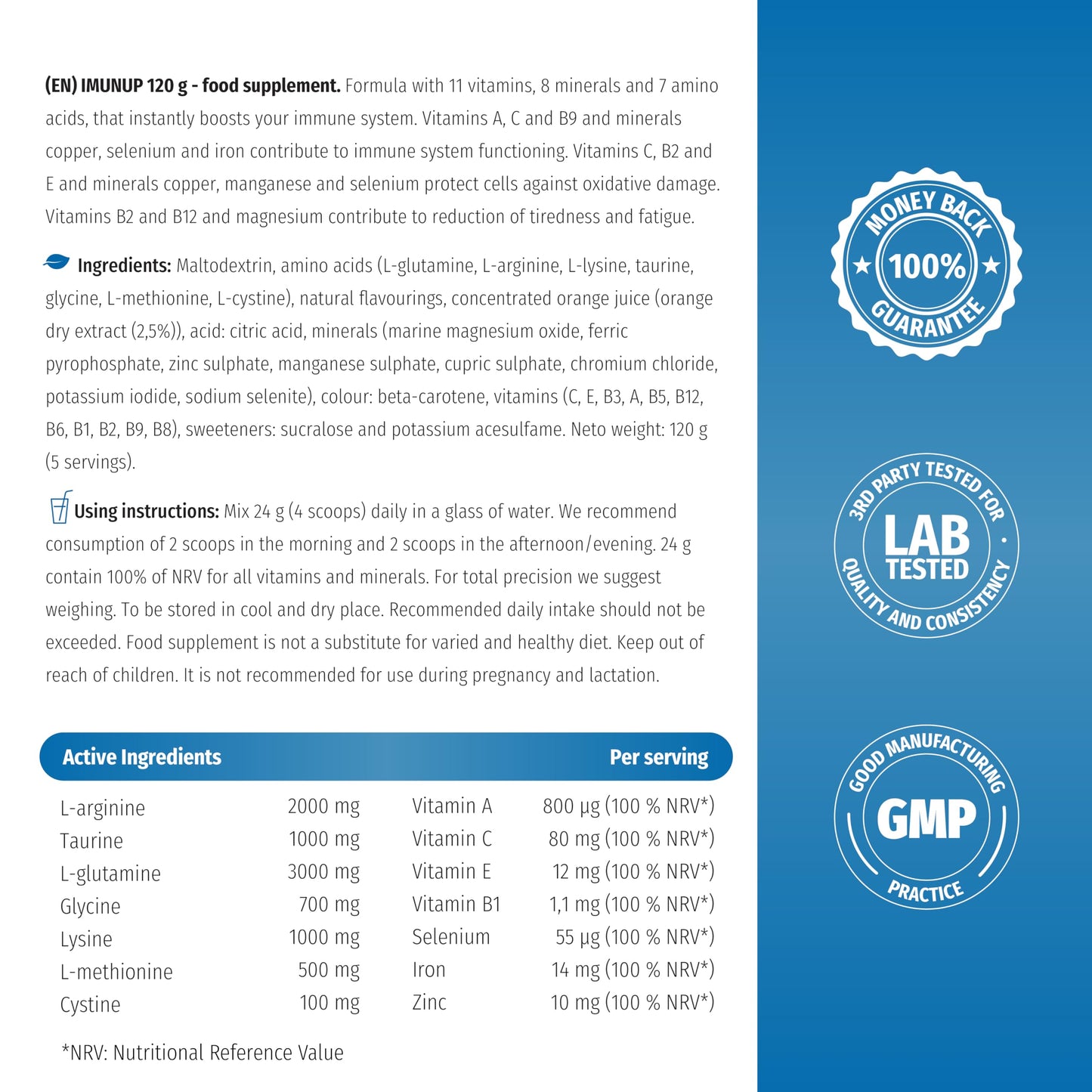 Nature's Finest by Nutrisslim ImunUp Powder, Multivitamin for Strong Immune System Support, 7 Amino acids, 11 Vitamins and 8 Minerals for Adults