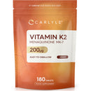 Vitamin K2 MK7 200mcg | High Strength | 180 Vegan Tablets | Menaquinone-MK7 | Suitable for Vegetarians and Vegans | By Carlyle