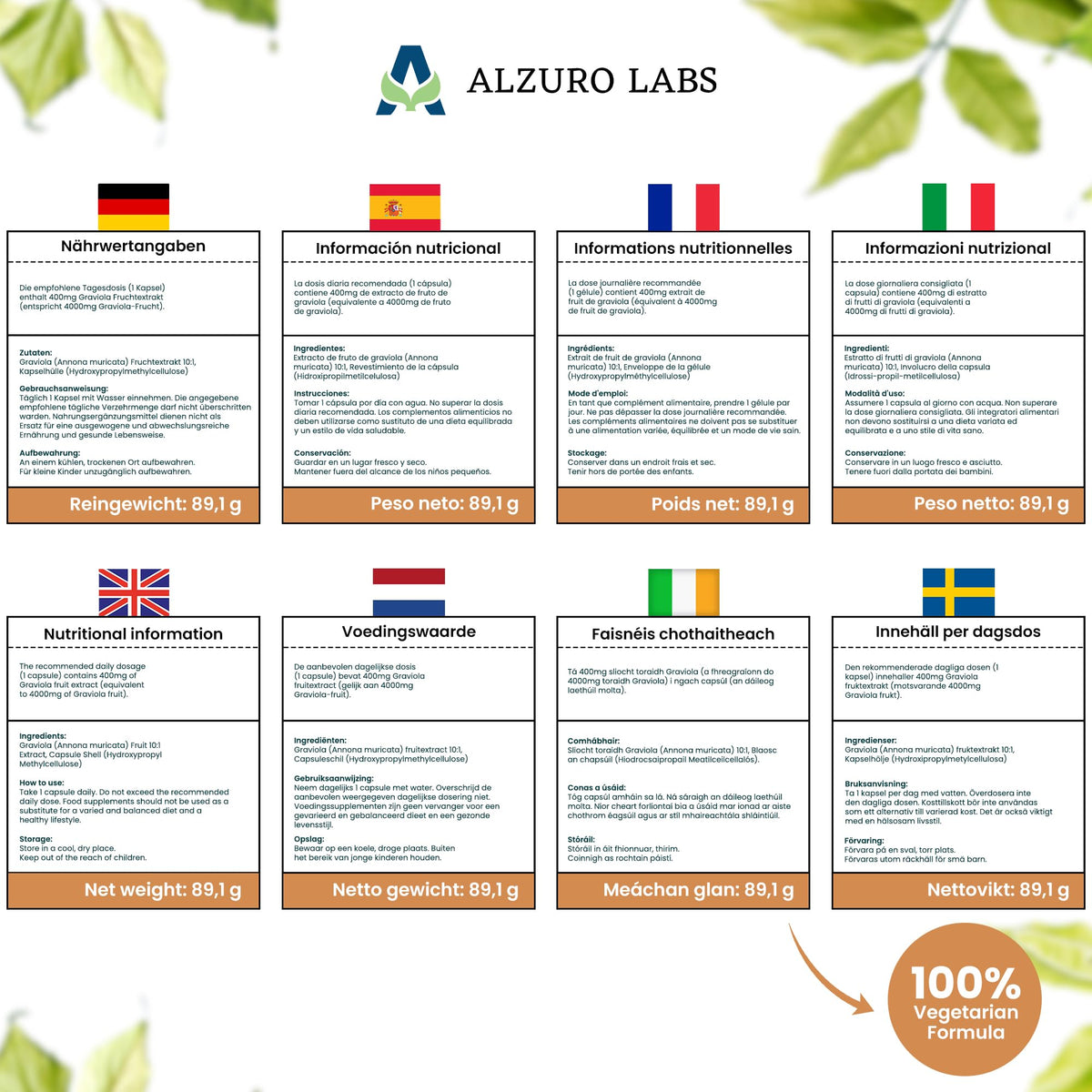 ALZURO LABS Alzuro Labs Soursop (Graviola) | 4,000mg Equivalent | 400mg 10:1 Fruit Extract | 180 Vegan Capsules | Annona muricata | GMP & 3rd Party Lab Tested