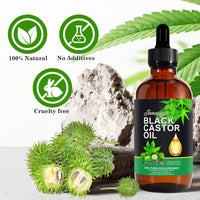 PIUSEQEW Jamaican Black Castor Oil, Organic Castor Oil 100% Pure Cold Pressed Body Massage Black Castor Oil Essential Oils for Body Face & Skin, Eyebrows Growth, Hair Nourishing, Skin Moisturizer, 120ml
