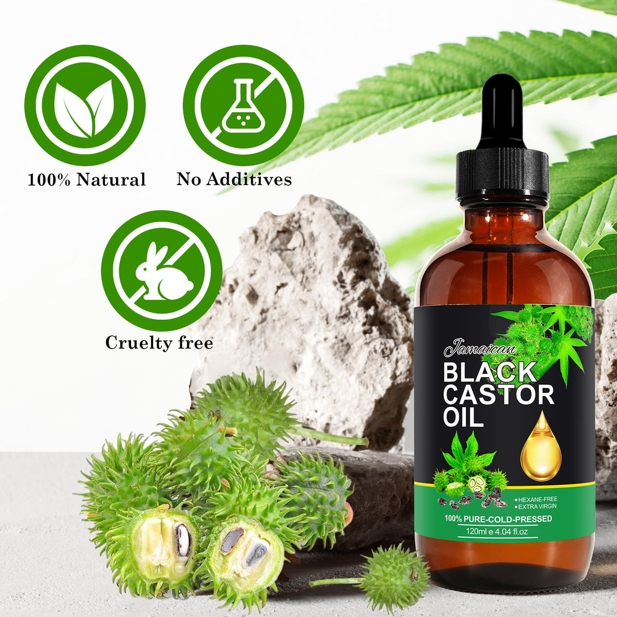 PIUSEQEW Jamaican Black Castor Oil, Organic Castor Oil 100% Pure Cold Pressed Body Massage Black Castor Oil Essential Oils for Body Face & Skin, Eyebrows Growth, Hair Nourishing, Skin Moisturizer, 120ml