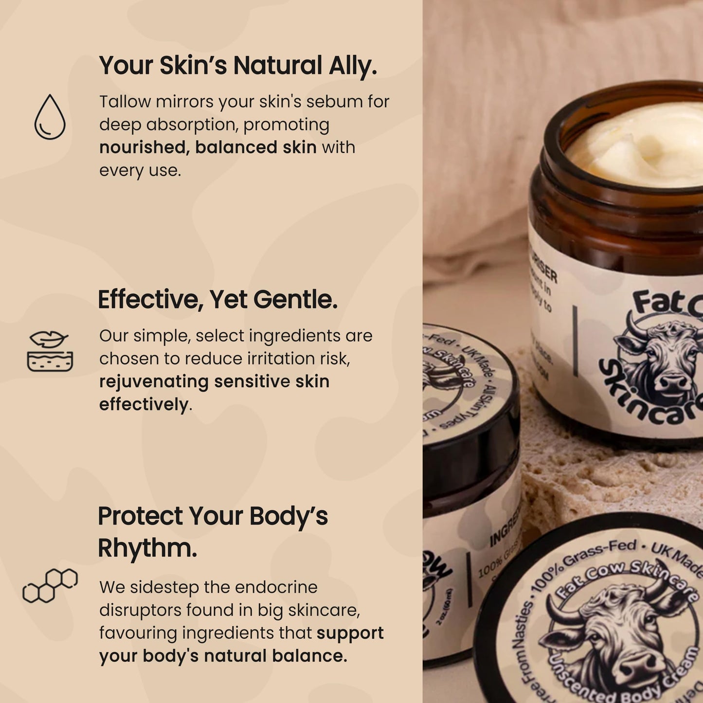 Fat Cow Skincare Anti-Ageing Body Cream, Beef Tallow, Vitamin E (120ml, Woodland)