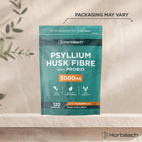Horbäach Psyllium Husk Capsules 5000mg with Acidophilus | Natural Soluble Fibre Supplement with Biotic | Plantago Ovata Seed Husk Extract | 120 Vegan Capsules | by Horbaach