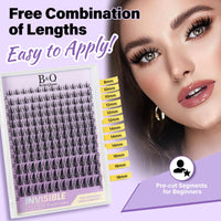 BelleQiana B&Q Fairy Cluster Lashes Kit 8-18mm Individual Eyelashes Invisible Band 144pcs Manga Lashes Eyelashes Individual Kit Soft & Waterproof Lash Clusters with Bond & Seal & Removal (Kit-Fairy Lash)