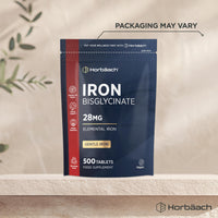 Horbäach Iron Tablets High Strength 28mg | 500 Tablets (8+ Months Supply) | Highly Bioavailable | Elemental Iron from 163mg Ferrous Bisglycinate | Vegan | Supplement for Men & Women | by Horbaach