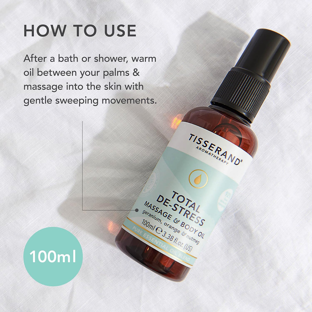 Tisserand - Total De-Stress - Massage & Body Oil - Orange, Geranium, Nutmeg Essential Oil - 100% Natural Pure Essential Oils - 100ml