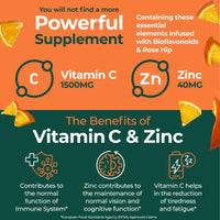 NUTRABYTES Nutrabytes High Strength 1,500mg Vitamin C & 40mg Zinc Supplement, 60 Capsules | Advanced Immune Support with Zinc, Rosehip & Citrus Bioflavonoids | 1 Month | Vegan Capsules | UK Made
