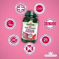 Natures Aid Multi-Vitamins and Minerals 60 Tablets (Without Iron, One-a-Day Multi-Vitamin and Mineral Formula, Supports Immune, Energy, Brain and Bone Health, Vegan Society Approved, Made in the UK)