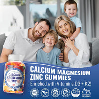 Calcium Magnesium Zinc Supplement Gummies - with Vitamin D3 K2 Magnesium Glycinate - Orange Berry Flavored Vegan Sugar-Free Gluten Free Chewable for Men Women Kids