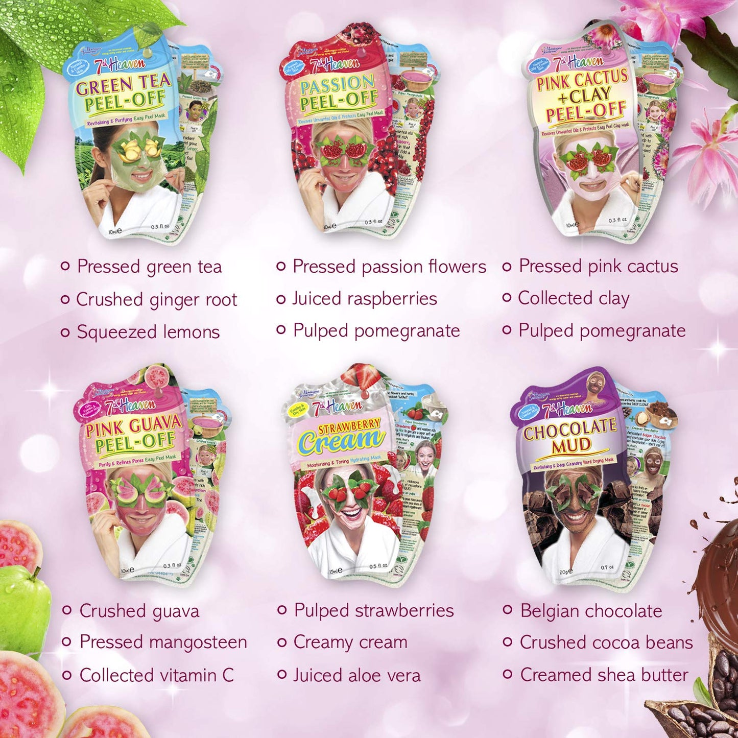 7th Heaven Pamper & Party Skincare Set - 10 x Face Masks, Silver Make Up Bag & Cleansing Face Cloth - Gift Set Mix of Peel Off Masks & Cream Face Masks
