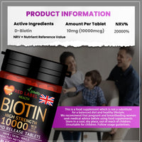 Red Label Health Biotin Hair Growth Supplement 10000mcg - 365 Vegan Tablets (1 Year Supply) - Hair Skin & Nails Vitamins for Women & Men - High Absorption D-Biotin - Hair Growth Vitamins