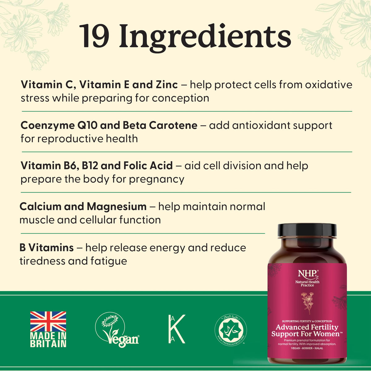 NHP The Natural Health Practice NHP Advanced Fertility Support for Women - Nutrients for Conception, IVF Support & Pregnancy, Scientifically Formulated with Active Vitamins & Minerals for Optimal Fertility Health 60 Vegan Capsules