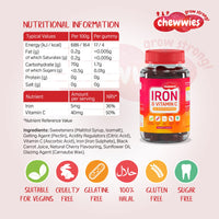 Iron & Vitamin C - Vegan Chewable Gummies - Sugar Free Ferrous Sulfate Iron | Helps Strengthen Your Immune System | 1-Month Supply by Chewwies Vitamins
