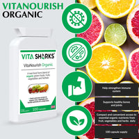 Vita Sharks VitaNourish Organic. Nutrient-Dense Potent Vegan Whole Food Supplement for Total Immunity. Essential Vitamins & Minerals from 100% Organic Kosher Fruit, Vegetable & Herbal Blend