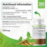 Ashwagandha 2000mg per Serving | 365 Vegan Tablets - 6 Month Supply | Pure High Strength Ashwagandha Root Extract Supplement by Shivay Herbals