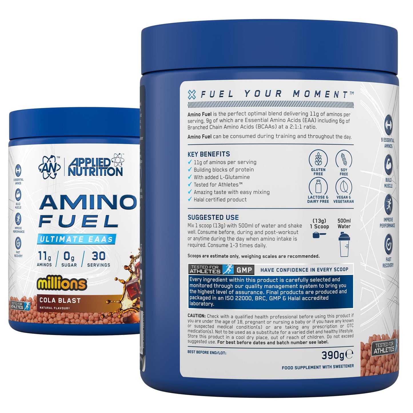 Applied Nutrition Amino Fuel - Amino Acids Supplement, EAA Essential Amino Acids Powder, Muscle Fuel & Recovery (390g - 30 Servings) (Cola Blast)