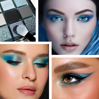 MADGININE Blue Eyeshadow Palette,Blue Eye Shadow For Women,Blue Makeup Blue Glitter Eyeshadow Light Blue Eyeshadow Blue Eyeshadow Palette Suitable For Parties, Nights Out 3 Eye Shadow Brushes Free