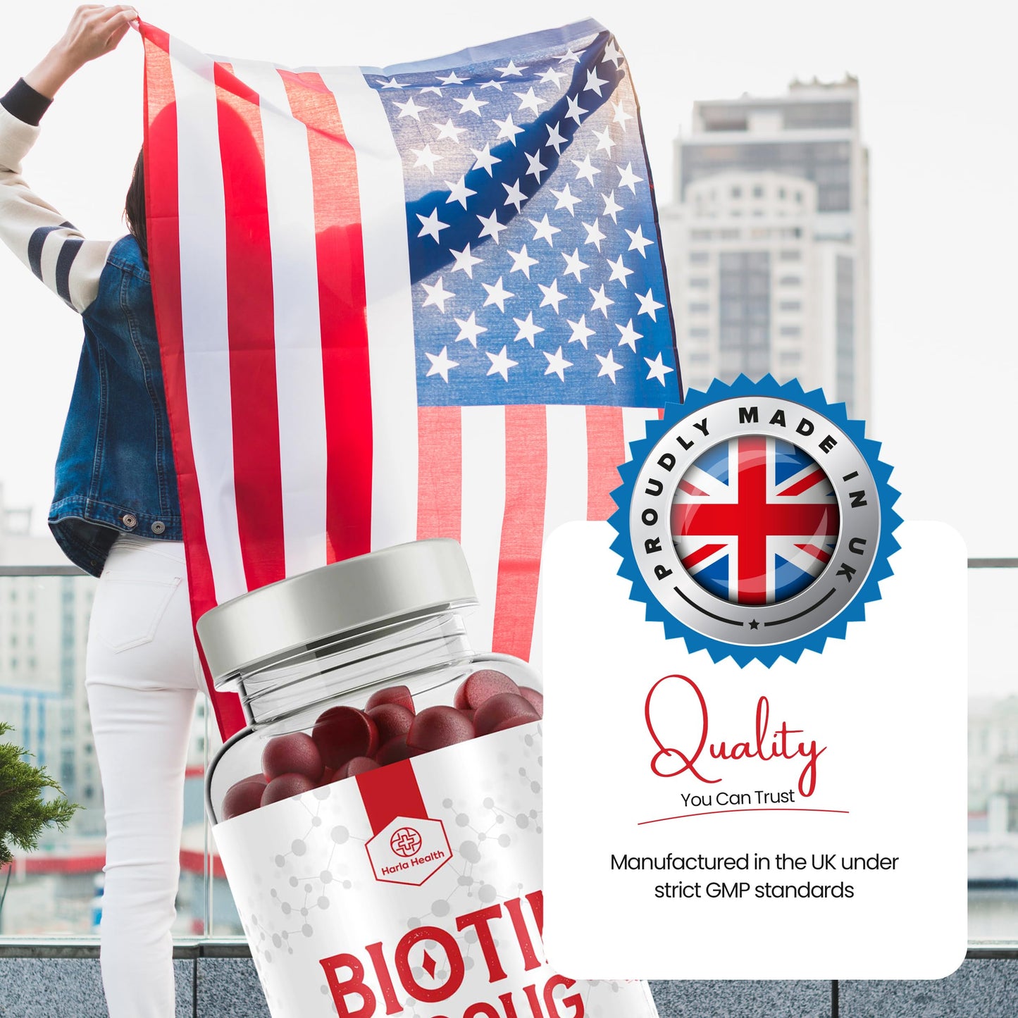 Biotin 5000ug - Hair, Skin & Nail Growth Support -150 Natural Strawberry Flavour Gummies - 5 Months Supply - Suitable for Vegetarians & Vegans - Harla Health - Made in The UK - GMP Codes of Practice