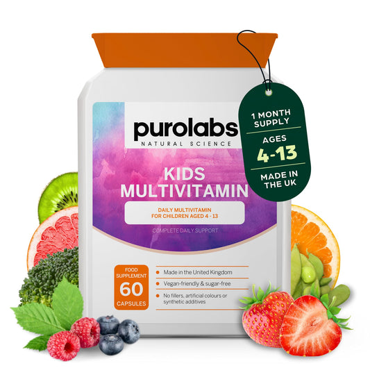 Purolabs Kids Multivitamin – High Strength Multivitamin for Kids with 14 Essential Nutrients – Daily Immune Support – Sugar-Free Vegan Capsules – A Clean Alternative to Kids Multivitamin Gummies