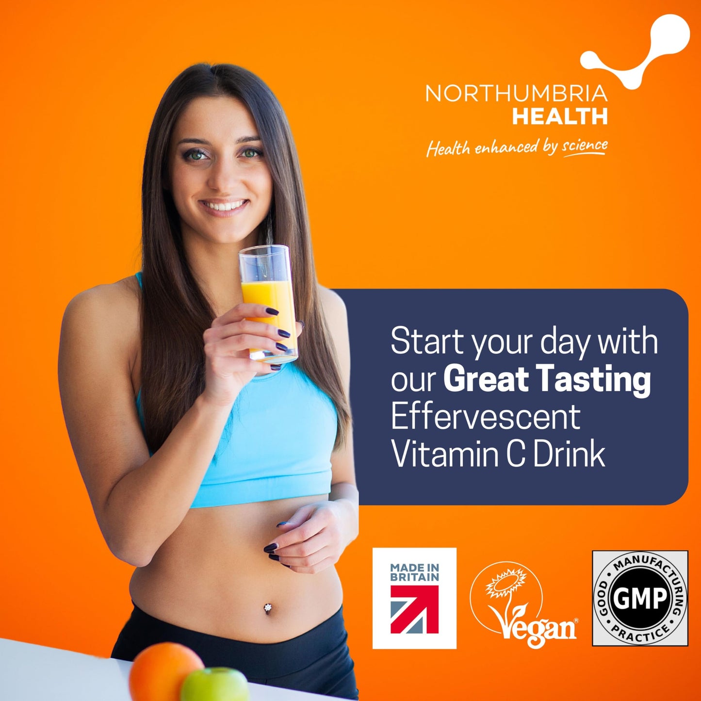 Effervescent Vitamin C Tablets, 20 Orange Flavoured Tablets, High Strength, Immune Support, Essential for Normal Collagen Formation, Vegan, Made by Northumbria Health