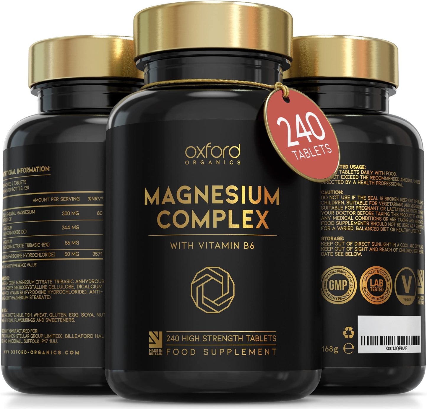 Oxford Organics Advanced Vegan Magnesium Tablets | Magnesium Supplements for Restless Leg Syndrome Relief, Leg Cramps & Calm Sleep | Magnesium Citrate, Oxide & Vitamin B6 | UK Made Magnesium Supplement (240 Tablets)