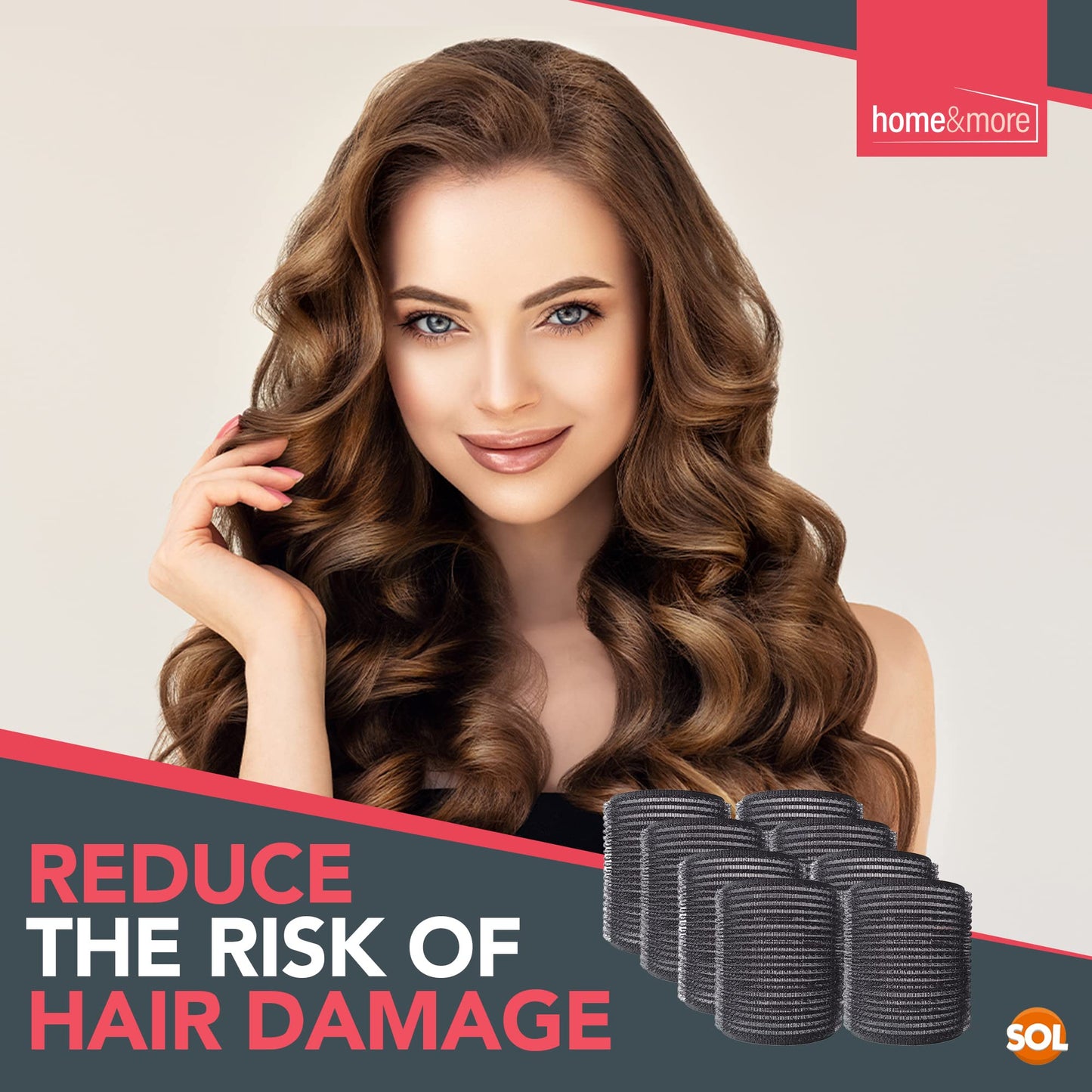 SOL 8PK Black Hair Rollers for Hair Volume | Self Holding Large Hair Rollers | Black Velcro Rollers for Hair | Hair Roller for Long Hair & Short Hair | Large Velcro Hairdressing Curler | Salon Hair Curler