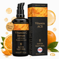 Satin Naturel Vitamin C Serum 100 ml – Anti-Age Face Serum with Retinol, Hyaluronic Acid & Organic Aloe Vera – For Dark Spots & Wrinkles – For Radiant Skin – Vegan & Natural Cosmetics