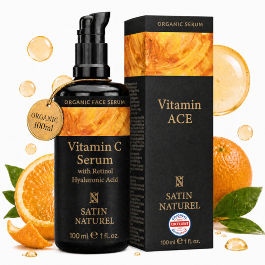 Satin Naturel Vitamin C Serum 100 ml – Anti-Age Face Serum with Retinol, Hyaluronic Acid & Organic Aloe Vera – For Dark Spots & Wrinkles – For Radiant Skin – Vegan & Natural Cosmetics