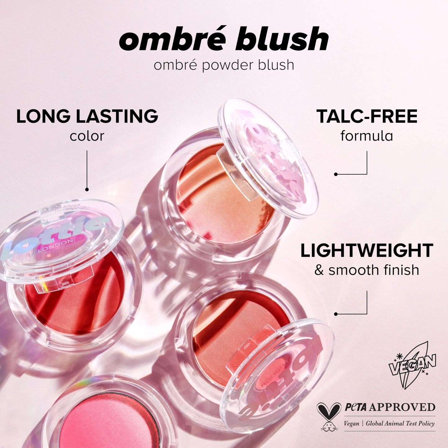 Lottie London Ombré Blush in Red Hot, Lightweight & High Pigmented Powder Blusher for a Healthy Flush of Natural, Buildable Color