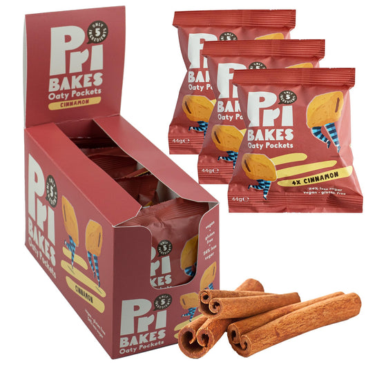 PRI'S Gluten Free Snacks - Tasty & On-the-Go Oat-Based, Low Calorie, Delicious Snacks for Adults - High Fibre, No Sugar, Low Fat Vegan Food w/Natural Ingredients - 12 pcs Cinnamon Oaty Pockets by Pri Bakes