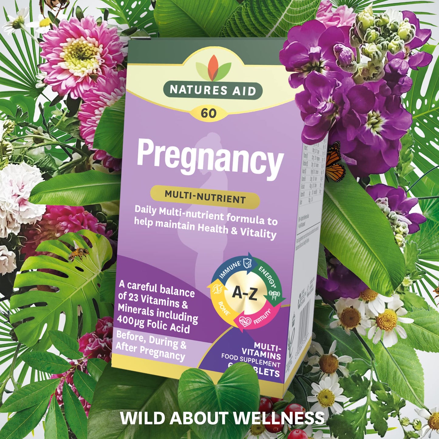 Natures Aid Pregnancy Multi-Vitamins and Minerals Tablets (23 Essential Vitamins and Minerals, 60 Tablets, Before, During and After Pregnancy, Vegan Society Approved, Made in the UK)