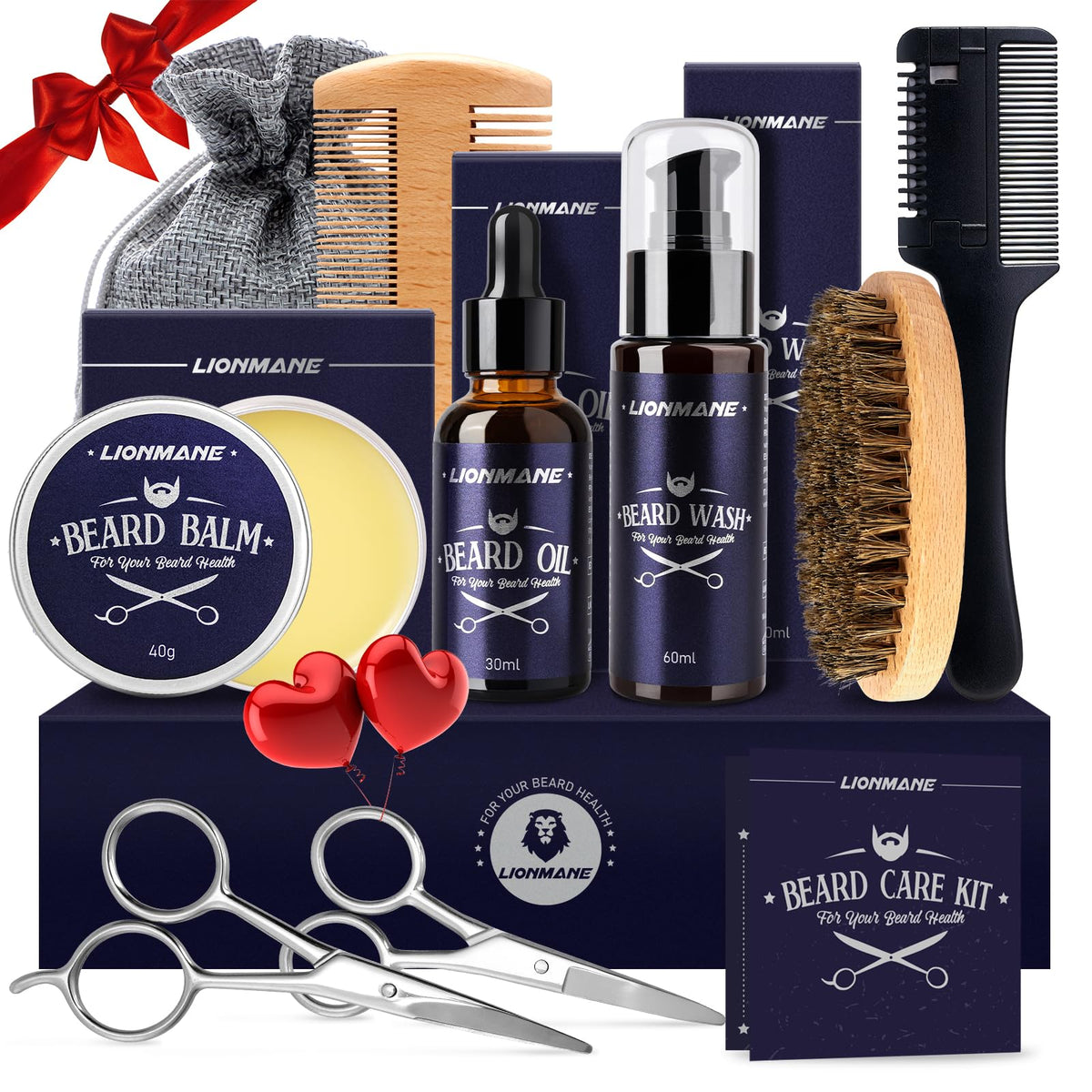 Beard Care Kit for Men Gifts, LIONMANE Beard Grooming Set, Moisturize Beard