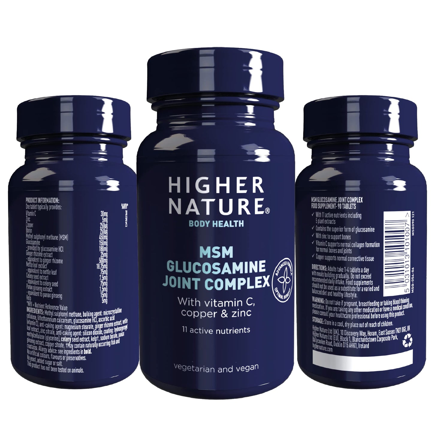 HIGHER NATURE Higher Nature - MSM Glucosamine Joint Complex - Vitamin C, Copper, Zinc & Botanical Complex Tablets for Women & Men - Vegetarian & Vegan - 90 Tablets