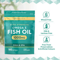Omega 3 Capsules 1000mg | 180 Count | High Strength Omega 3 Fish Oil Supplement with 120mg of DHA and 180mg of EPA | No Artificial Preservatives | by Carlyle