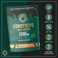 Cordyceps Capsules 2000mg | Cordyceps Mushroom Extract Supplement | 90 Capsules | Suitable for Vegetarians and Vegans | by Wiseshrooms