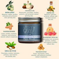 The Ilex Wood - Frankincense and Bergamot Face Balm - 100% Natural, Handmade, Vegan, Moisturising, Anti Ageing, Wrinkle and Line Reducing Ingredients, Cruelty & Plastic Free, Palm Oil Free. 60ml