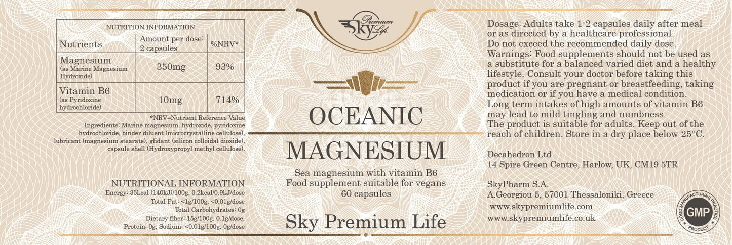 Sky Premium Life Oceanic Magnesium Food Supplement with Vitamin B6 – 60 Capsules