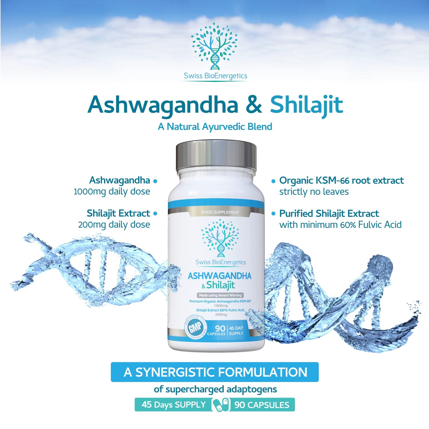 Ashwagandha & Shilajit - Award Winning Ashwagandha KSM-66 1000mg & Purified Shilajit Extract 200mg (60% Fulvic Acid) - No artificial fillers, binders or flow agents - Suitable for Vegans