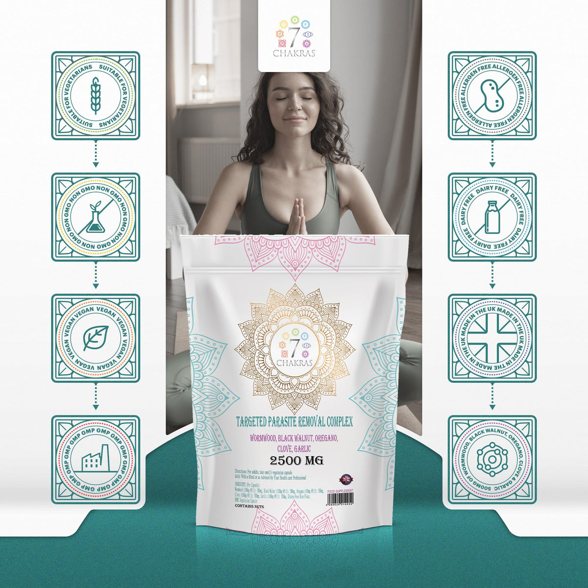 Herb-ology.co.uk Nature's Technology 7C Wormwood Parasite Capsules | 120 Wormwood Black Walnut Capsules - 500mg Worm Wood Herb & 500mg Black Walnut per Serving with Oregano, Clove & Garlic | Non-GMO & Gluten Free | Made in The UK