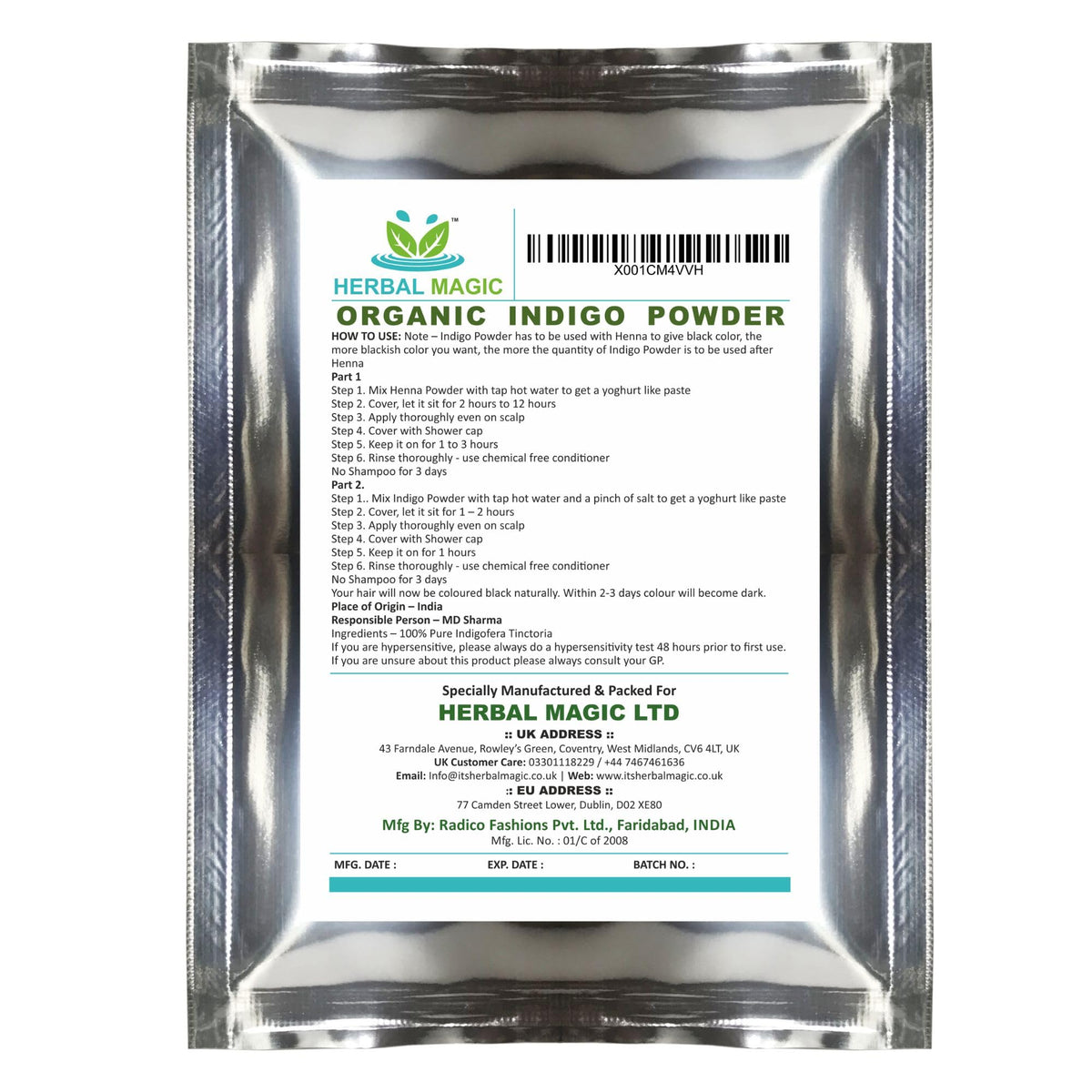 Herbal Magic's Organic USDA Indigo Powder for Hair, Herbal Hair Dye, Natural Hair Mask/Color - Free from Fillers & Preservatives -200g