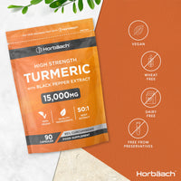 Horbäach Turmeric and Black Pepper Capsules 15,000mg | High Strength 95% Curcuminoids | 90 Vegan Capsules | Turmeric Root Extract Supplement | by Horbaach