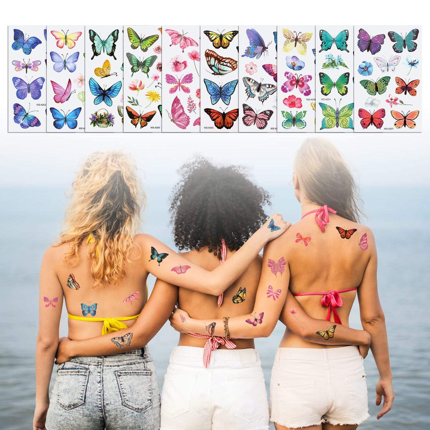 TOYMIS 100pcs Temporary Butterfly Tattoos, Colorful Small Butterfly Flowers Tattoo Stickers Waterproof Cute Small Tattoos for Adults Kids Face Body Birthday Party Carnival