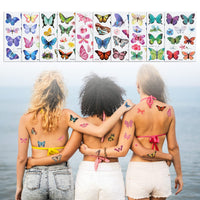 TOYMIS 100pcs Temporary Butterfly Tattoos, Colorful Small Butterfly Flowers Tattoo Stickers Waterproof Cute Small Tattoos for Adults Kids Face Body Birthday Party Carnival
