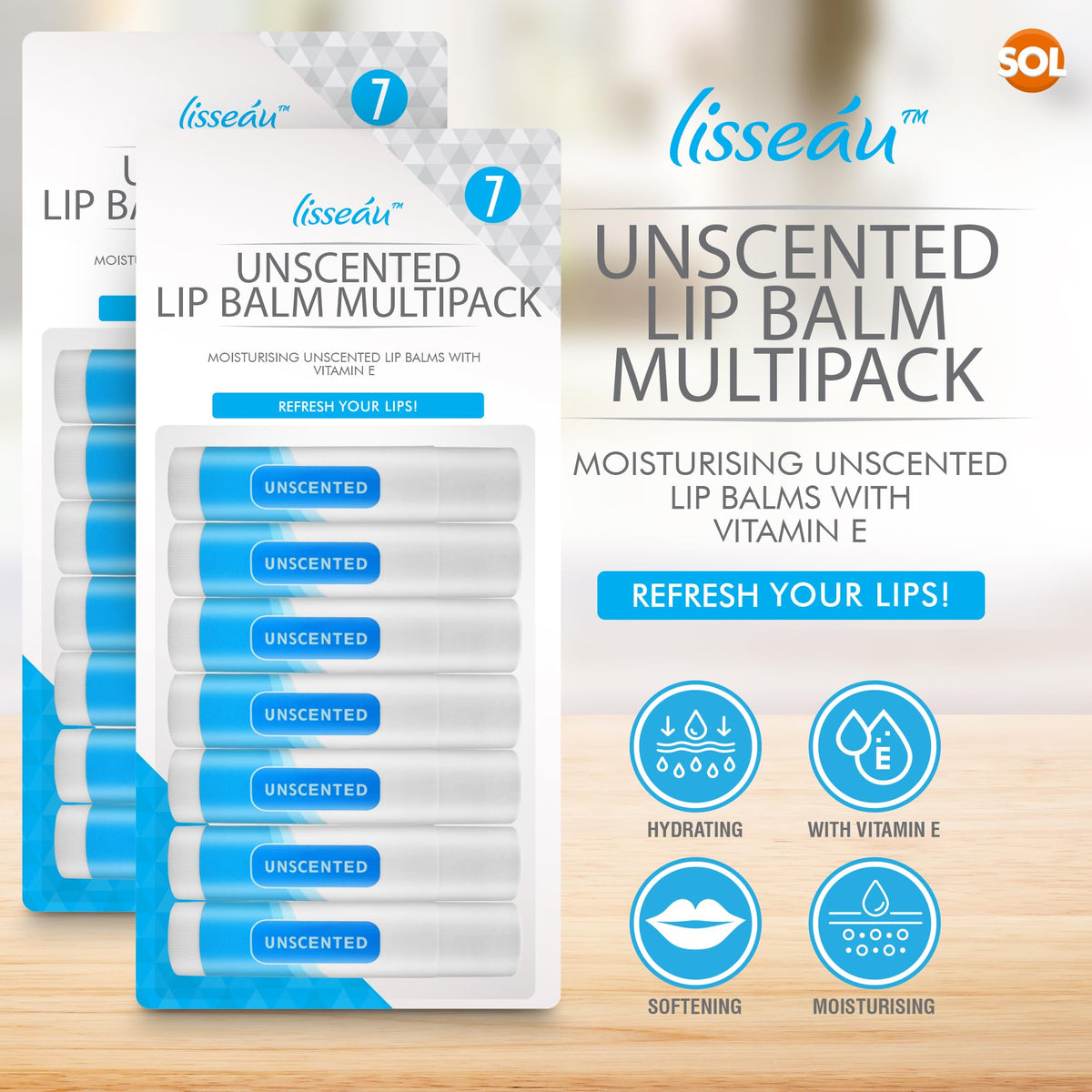SOL 14pk Lip Balm Multipack - Unscented Lip Balm Stick With Vitamin E